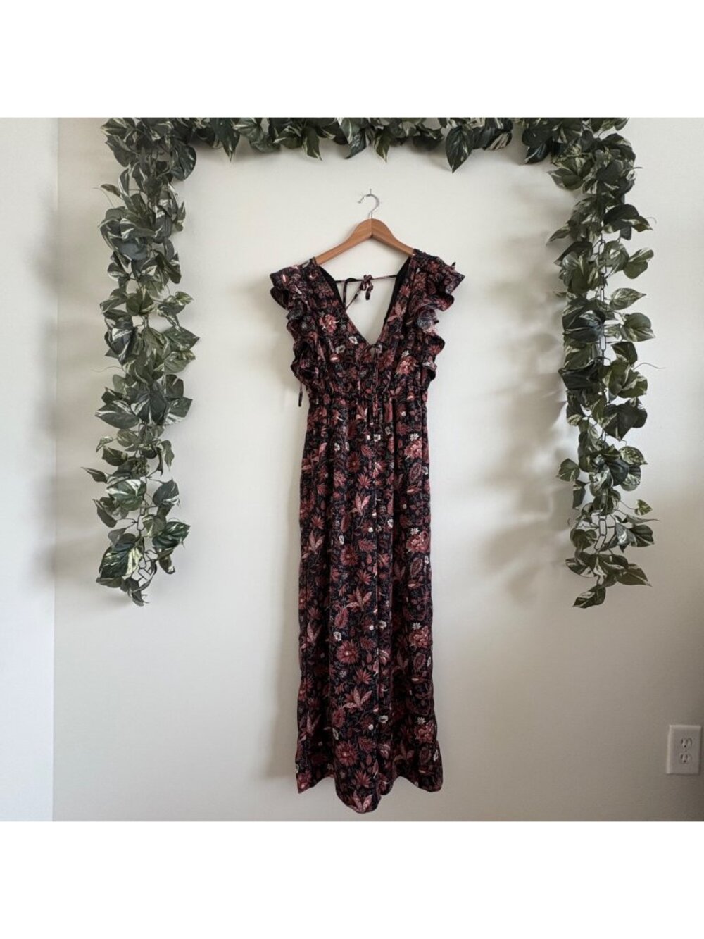 Madewell Deep V-Neck Ruffled Sleeveless Jumpsuit Pampas Blooms Women’s Sz S